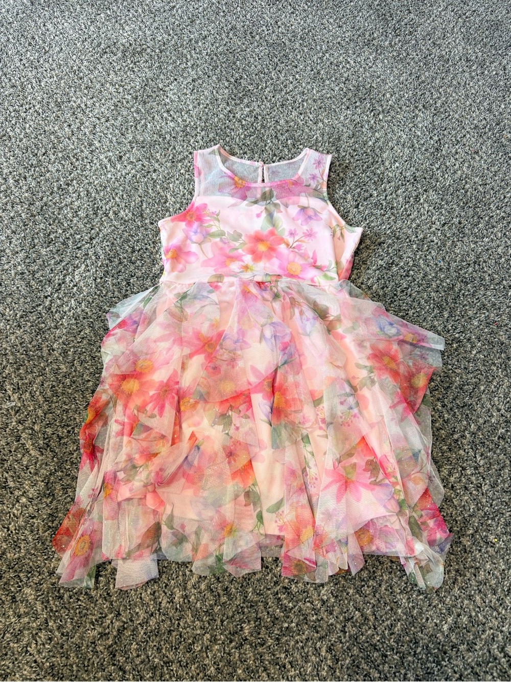 Derek Heart Pink Floral Layered Tulle Party Dress